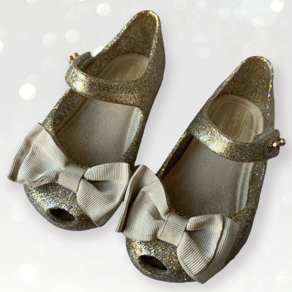 Mini Melissa Gold Glitter Jelly Sandals - Picture 1 of 9